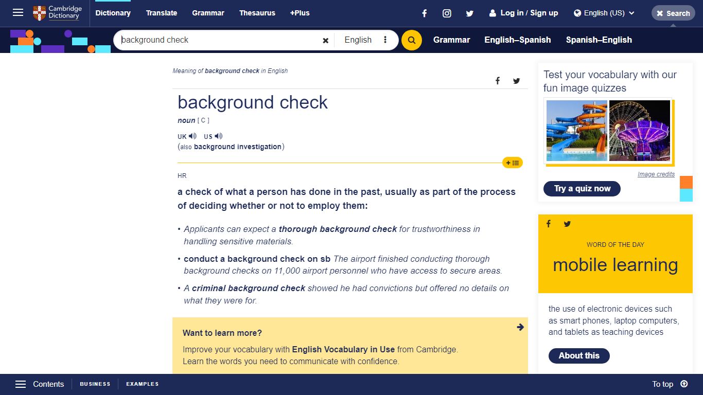 BACKGROUND CHECK | definition in the Cambridge English Dictionary